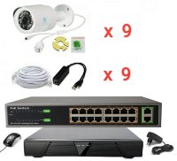 Готовый комплект IP видеонаблюдения на 9 камер (Камеры IP высокого разрешения 2.0MP)