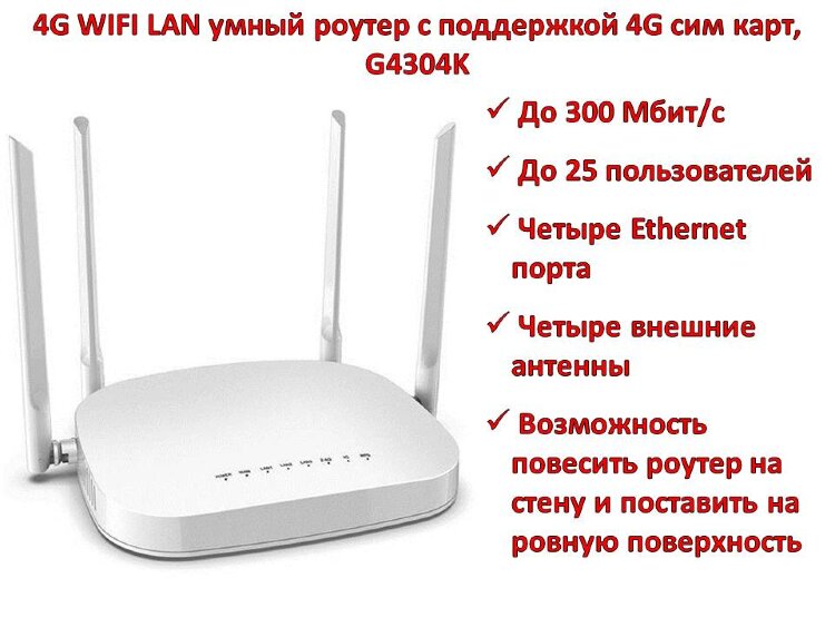 4G WIFI LAN умный роутер с поддержкой 4G сим карт и четырьмя Ethernet портами, G4304K 