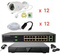 Готовый комплект IP видеонаблюдения на 12 камер (Камеры IP высокого разрешения 2.0MP)