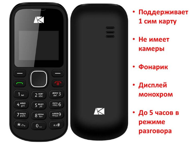 Простой кнопочный телефон без камеры на 1 сим карту, ID141U 
