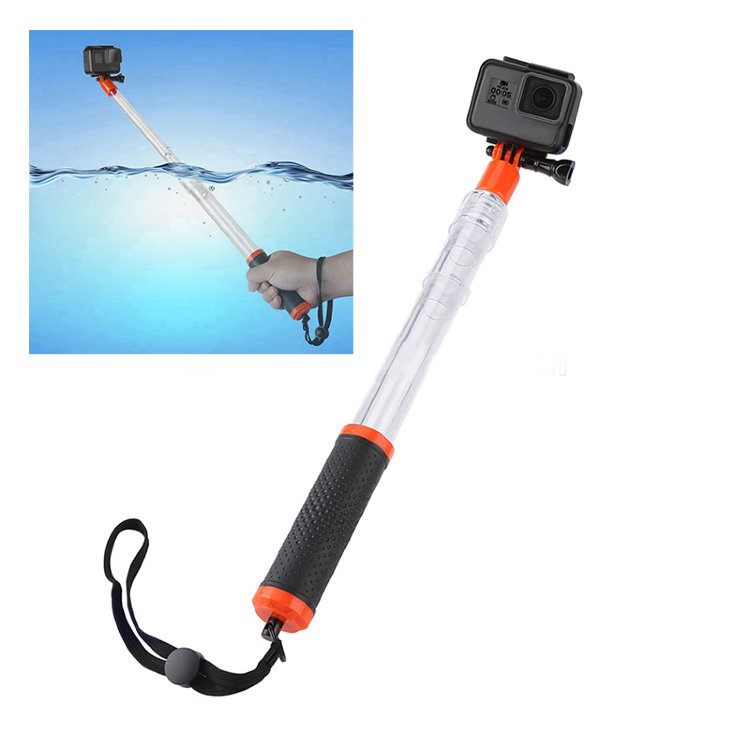 Прозрачный плавающий телескопический монопод селфи палка поплавок для экшн камер с держателем для пульта и тесемкой на руку, Telesin QTX005