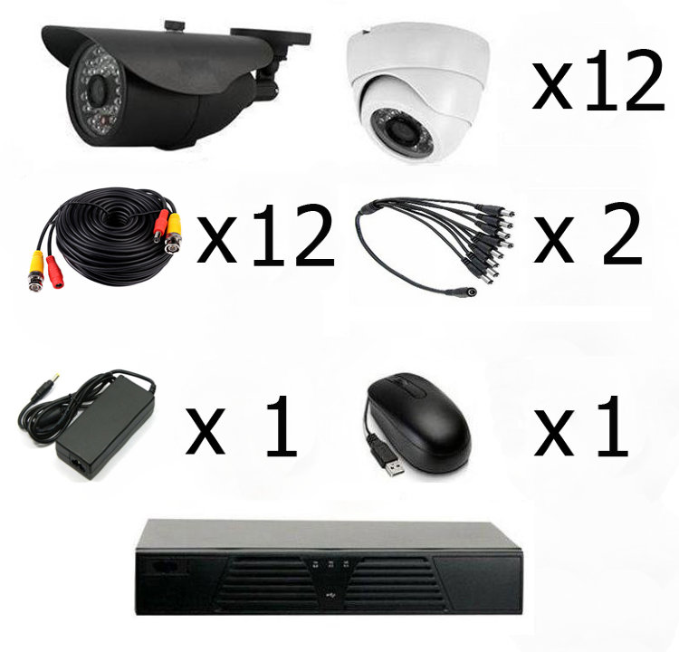 Готовый комплект видеонаблюдения на 12 камер (Камеры высокого разрешения AHD 1.0 MP)