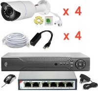 Готовый комплект IP видеонаблюдения на 4 камеры (Камеры IP высокого разрешения 4.0MP)