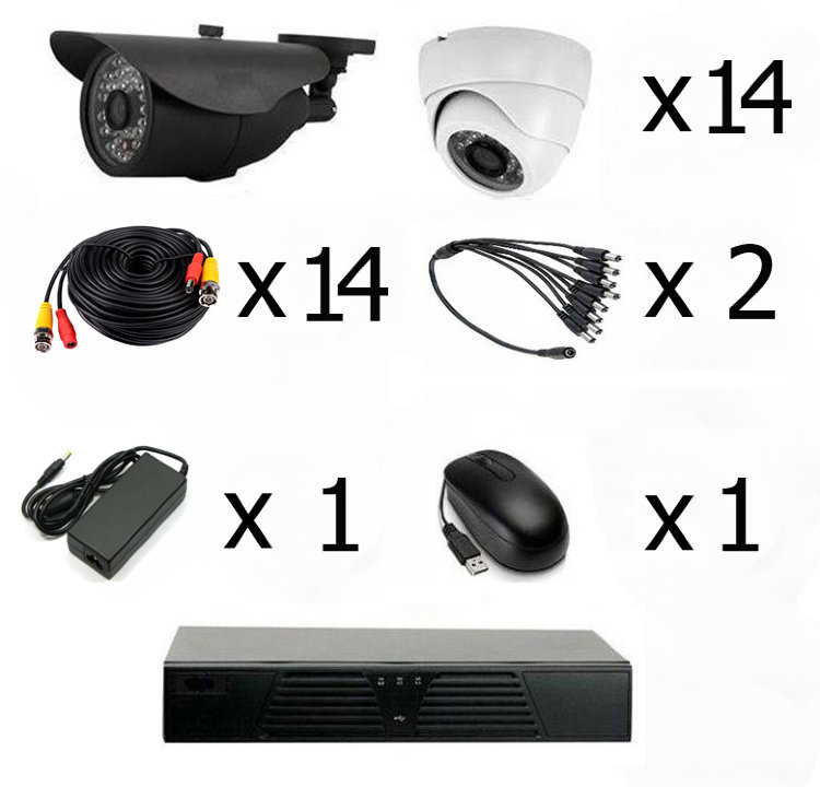 Готовый комплект видеонаблюдения на 14 камер (Камеры высокого разрешения AHD 1.0 MP)