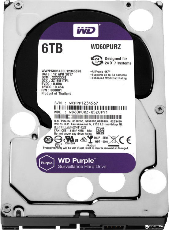 Жесткий диск Western Digital 6TB, Модель WD60PURZ