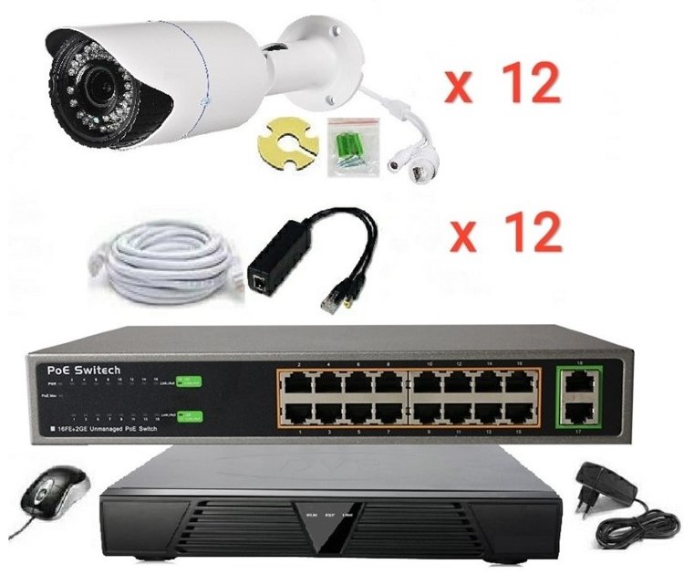 Готовый комплект IP видеонаблюдения на 12 камер (Камеры IP высокого разрешения 4.0MP)