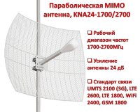 Параболическая MIMO антенна, KNA24-1700/2700 SMA 