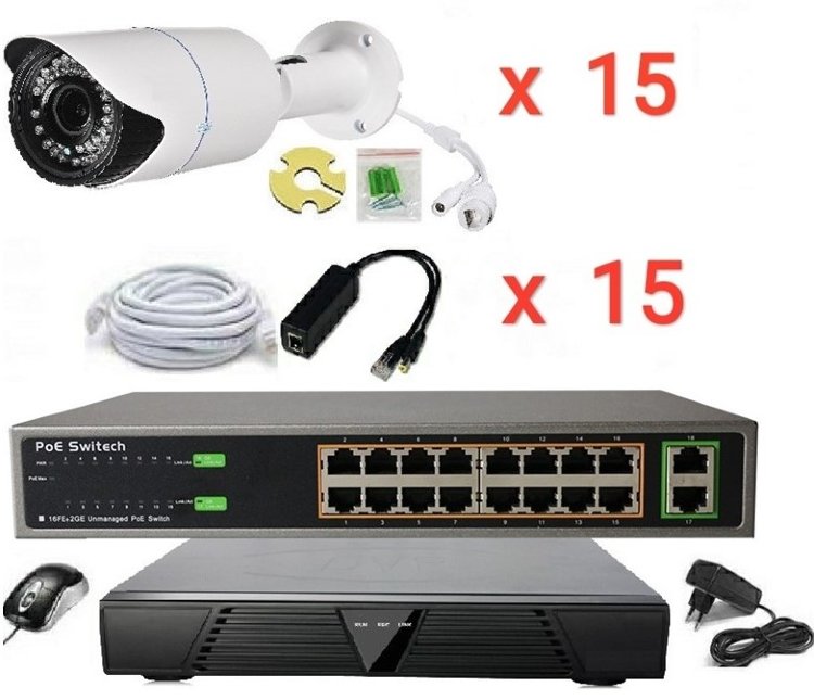 Готовый комплект IP видеонаблюдения на 15 камер (Камеры IP высокого разрешения 4.0MP)