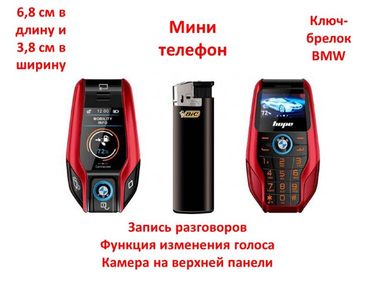 Супер маленький мобильный телефон в виде ключа-брелока BMW, Mini Phone BM750 