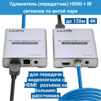 Удлинитель (передатчик) HDMI + IR сигналов по витой паре до 120м 