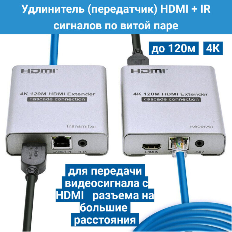 Купить удлинитель (передатчик) HDMI + IR сигналов по витой паре до 120м ...