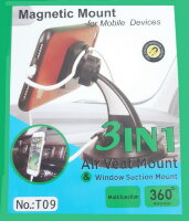 Универсальный автомобильный магнитный держатель для смартфонов 2 в 1 - в воздуховод и на стекло, Т09 