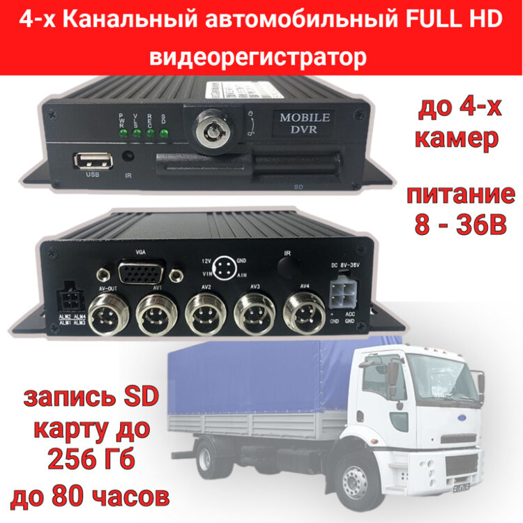 4-х Канальный автомобильный FULL HD видеорегистратор B9504S 