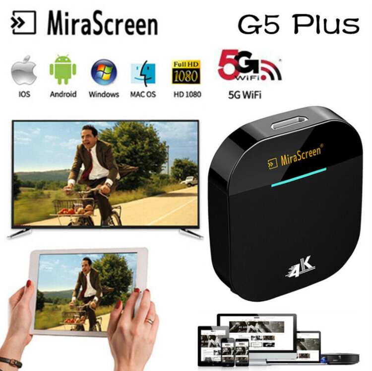 Медиаплеер MiraScreen G5 Plus 4K для передачи картинки с экрана смартфона, Iphone, планшета, ноутбука, MAC на экран вашего телевизора 