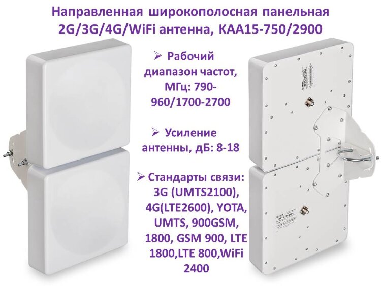 Направленная широкополосная панельная 2G/3G/4G/WiFi антенна, KAA15-750/2900 