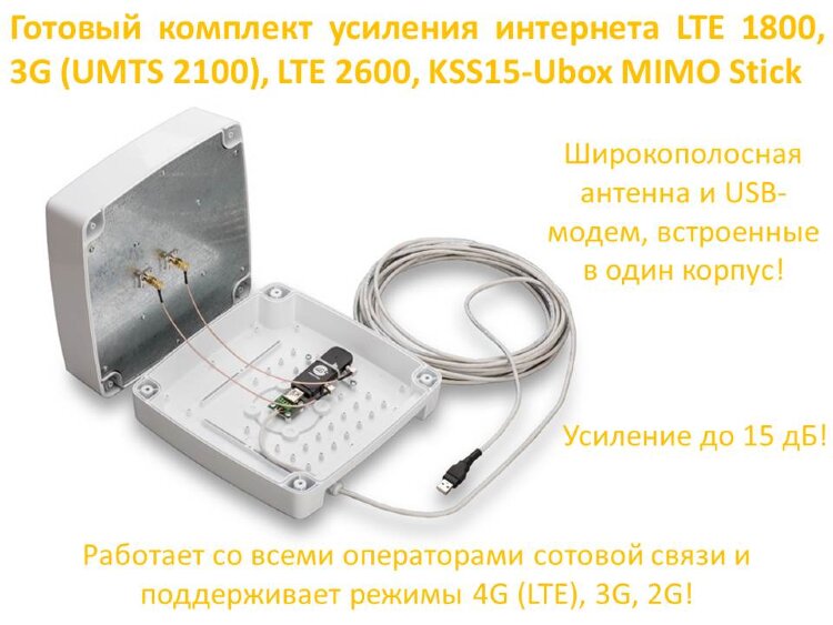 Готовый комплект усиления интернета LTE 1800, 3G (UMTS 2100), LTE 2600, KSS15-Ubox MIMO Stick 