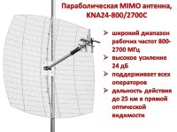 Параболическая MIMO антенна с усилением 24 дБ, сборная, модель KNA24-800/2700C 