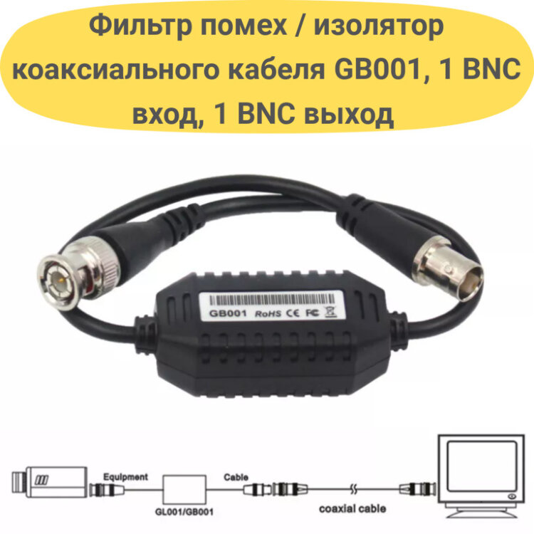 Фильтр помех / изолятор коаксиального кабеля GB001, 1 BNC вход, 1 BNC выход 