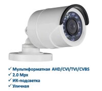 Мультиформатная AHD/CVI/TVI/CVBS 2.0 Mpx камера видеонаблюдения, 1080MBS 