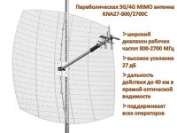 Параболическая 3G/4G MIMO антенна с усилением 27дБ, модель KNA27-800/2700C 