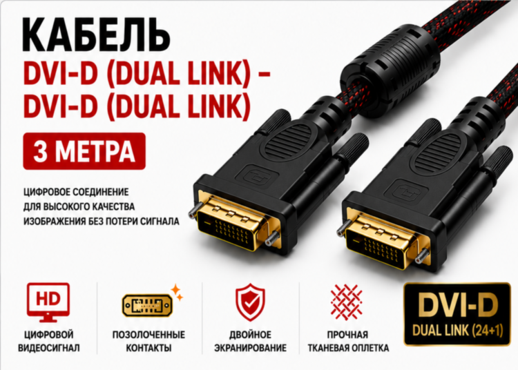 Кабель DVI-D (Dual Link) – DVI-D (Dual Link) 3 м