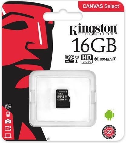 Карта памяти Micro SD 16GB Class 10 U1 Kingston SDCS/16GBSP