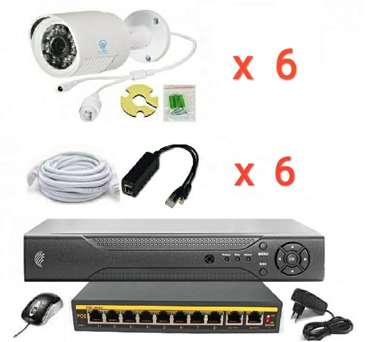 Купить готовый комплект IP видеонаблюдения на 6 камер (Камеры IP .